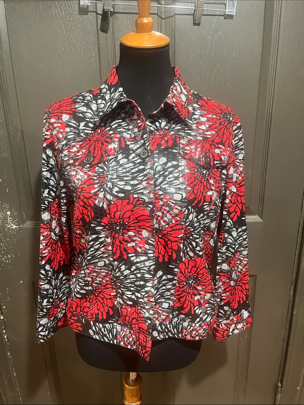 Ruby Rd. Red and Black Floral Blouse
